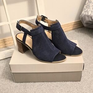 FRANCO SARTO Shoes 7.5M Blue Suede Women's Slingback Open Toe Block Heel…